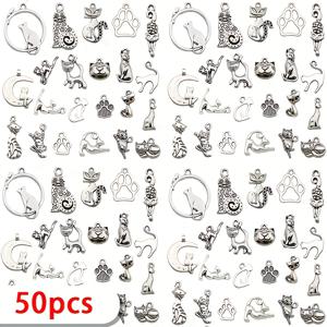 TEMU 50/100개 은색 고양이 참, 아연 합금 동물 펜던트, 주얼리 제작, 목걸이, 팔찌, 키체인 공예 부착용 - 도금 없음