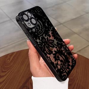 TEMU 휴대폰 케이스 - 레이스 디자인, 아이폰 16/16 Pro/16 PLUS/16 Pro Max 케이스 (15/14/13/12/11 모델 호환), 단순한 전기 도금 방식, 강화 베젤로 낙하 방지 기능, 고품질 텍스처
