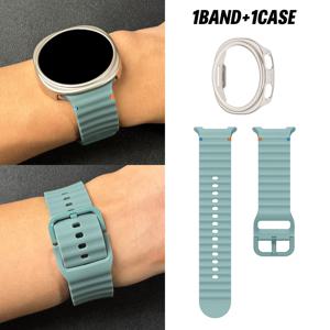 TEMU 2개입, 삼성 워치 8 웨이브 스티치 컬러풀 버클 스트랩 + 삼성 워치 8 세미 인클로즈드 할로우 케이스 40/44/46mm, 스포츠용 통기성, 땀 방지, 충돌 방지, 남녀 공용.