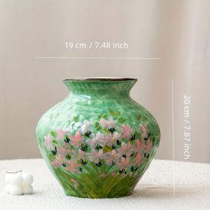 TEMU 핸드페인팅 핑크 플로럴 그린 세라믹 꽃병 세트, 신선한 파storial 스타일, 거실용 드라이 플라워 장식품, 집 꾸미기 및 선물용으로 완벽한 꽃병