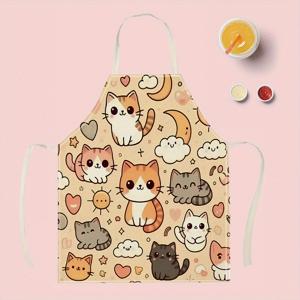 TEMU 1개 귀여운 고양이 패턴 앞치마, 창의적이고 재미있으며 스타일리시한 프린트 가정용 청소 앞치마, 세척이 용이한 주방 요리 및 베이킹 앞치마, 혁신적인 가정용 앞치마, 작업복