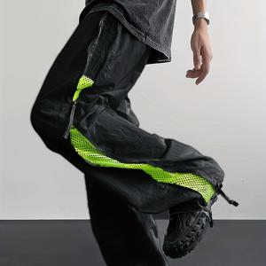 TEMU 캐주얼 레그 통기성 메쉬 아이스 섬유 원단 바지, 여름 지퍼 디자인, 야외 스포츠 및 속건성 활동에 적합