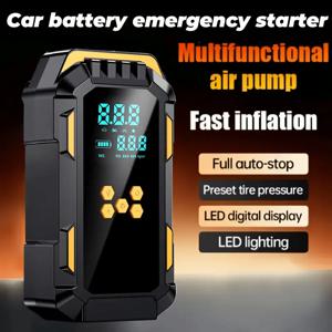 TEMU Jkuoo 고강도 휴대용 비상 점프 스타터 (에어 컴프레서 포함) - 150 PSI 디지털 타이어 압력 게이지, LED 손전등, SOS 구조 기능, 안전 해머 디자인, 4×2000Mah 고용량 배터리 포함 배터리 부스터