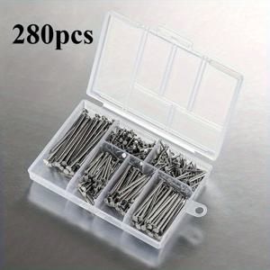TEMU 140/280개 하드웨어 못 키트, 걸이 못 및 나무 못, 보관 상자 포함 벽 못, 6가지 사이즈의 매끄러운 표면, 휴일 실내/외 장식, 가정 장식, 목공 가구 유지 보수에 적합
