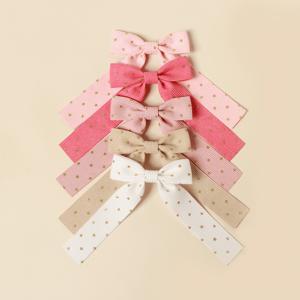 TEMU 5개 여아용 코듀로이 골드 도트 리본 헤어 클립, 귀여운 긴 꼬리 머리핀, 어린이 데일리 사진 파티용, 선물
