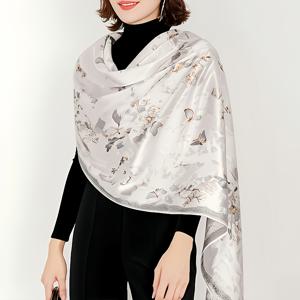 TEMU 긴 잉크 워시 복숭아꽃 나비 스카프, 180X70 Cm, 우아하고 통기성 좋은 패션 액세서리, , 파티, 크리스마스 선물, 파티 장식, 빈티지 미학, 실크 장인 정신, 롱 스카프, 여성용 실크 스카프