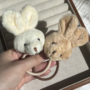 TEMU 2개 귀여운 토끼 머리끈, 여성용 고탄력 포니테일 홀더, 사랑스러운 애완동물 머리 장식, 레트로 베이지 및 브라운 시리즈, 여성에게 적합한 귀여운 머리 장식