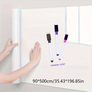 TEMU 정전기 흡착식 화이트보드 필름 1롤 [재사용 가능] - 접착제 없이 사용 가능한 드라이라이즈 보드, 제거 가능한 자체 접착식 벽지 대체품, 벽 및 문에 적합 - 사무실, 교실에 이상적인 재배치 가능한 표면 커버