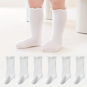 TEMU 6켤레 여아용 화이트 러플 양말, 교복 스커트 양말, 아동용 숏 양말, 화이트 러플 양말