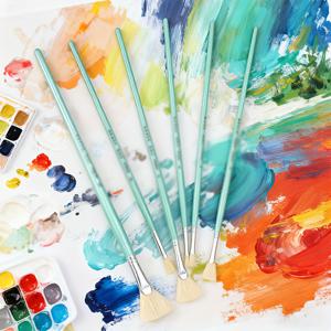 TEMU 마티스 수염모 블루 핸들 수채화, 구아슈, 아크릴, 유화용 브러쉬 - 6개 세트, 전문가용 미술 브러쉬, 다용도 브러쉬