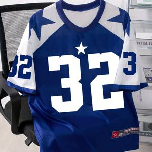 TEMU 남성용 넘버 '32' 캐주얼 티셔츠 - 숏 슬리브 라운드넥, 볼드한 '32' 프린트, 통기성 레귤러 핏, 데일리 및 아웃도어용 - 청소년 및 성인 남성을 위한 기계 세탁 가능한 불투명 셔츠 (이상적인 선물) - 사계절 편안한 캐주얼