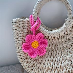 TEMU 핑크색 수제 코바늘 뜨개질 꽃 가방 장식 | 홈 데코, 폴리에스터, 일반적인 상황에 적합