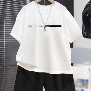 TEMU 남아용 THE 패턴 캐주얼 여름 반팔 세트, 패셔너블한 아웃도어 스포츠 봄/여름 티셔츠 상의와 반바지, 5-6세, 6-7세, 8-10세, 12-14세용. 기타 액세서리는 별도 판매되지 않음, 야외 활동에 적합