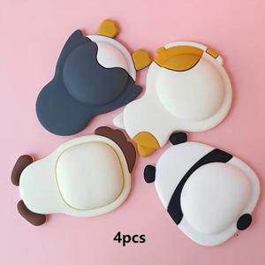 TEMU 귀여운 애완동물 문 막이 4개 (강아지/고양이/펭귄/판다) 랜덤 배정 - 3D 충돌 방지 자가 접착 쿠션, 문 손잡이/냉장고/ 의자에 적합, 벽 문 막이, 강아지 문 막이, 의자 쿠션