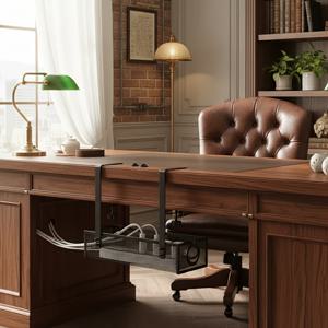 TEMU [트렌디한 선택] 책상 하단 전선 정리 트레이 | 고품질 메탈 오픈 디자인 드릴 불필요 전선 정리함 | 흰색 클램프 설치 오피스 책상 케이블 보관 장치