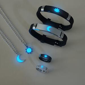 TEMU 6개/세트 야광 태양과 달 I LOVE YOU 커플 목걸이, 팔찌, 반지 세트 | 스테인리스 스틸, 여성용 패셔너블 발렌타인데이 고백 액세서리, 모든 계절에 적합