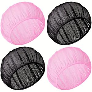 TEMU 4개 조절 가능한 메시 잠옷 모자 여성 & 남성용 - 통기성 좋은 블랙 & 핑크 헤어 넷, 탄성 밴드 포함, 통기성 좋은 야간 모자, 일반 모발용, 남녀공용 성인 헤어 케어, 수면용 헤어 보닛, 스타일리시한 잠옷, 편안한 착용감 모자
