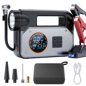 TEMU 소형 휴대용 자동차 점프 스타터 및 타이어 에어 컴프레서: 디지털 디스플레이, 자동 시동 끄기/켜기, 충전식 배터리, LED 조명이 있는 무선 핸드헬드 장치. 자동차, 자전거, 공류 등에 적합하며 사랑하는 사람을 위한 이상적인 휴일 선물입니다.