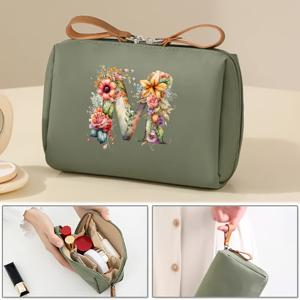 TEMU 플로럴 프린트 메이크업 백, 재미있는 26글자 프린트 대용량 핸드백, 휴대용 수납 파우치, 완벽한 크리스마스 선물, 지퍼백 여행용 립스틱/메이크업/스펀지/소품 정리, 휴가 선물 추천, 발렌타인데이 선물, 라마단 선물, 지퍼 스타일 랜덤