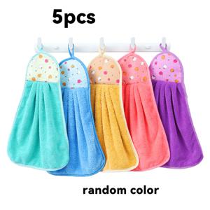 TEMU 초극세사 흡수력 좋은 주방 손수건 5개 세트 - 걸이 고리 포함, 물빠짐 방지 설거지 행주, 내구성 강하고 관리 쉬움, 욕실 청소, 상업용 세척, 식기 건조에 적합 - 밝은 색상으로 홈 데코 완성