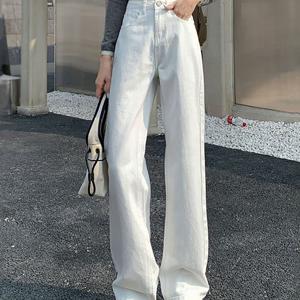 TEMU 여성용 와이드 데님 팬츠 봄 여름 가을 데일리 하이웨스트 캐주얼 일자 슬랙스 청바지 연청 캐주얼 바지