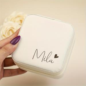 TEMU 1개 맞춤 이름 주얼리 박스, 개인 맞춤 이름과 하트 주얼리 케이스, 지퍼 잠금, 안감 있는 원단, 칸막이 특징, 우아한 여행용 주얼리 정리함, 신부 들러리 선물, 웨딩 선물, 우아한 주얼리 박스, 주얼리 케이스에 적합