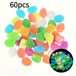 TEMU 60개 초대형 발광 자갈 - 수족관, 웨딩 장면, 할로윈, 테라스, 어항, 화분, 정원 산책로의 몽환적인 장식 | 실내외 분위기를 위한 로맨틱 발광석, 사계절 통용, 연못 장식석, L