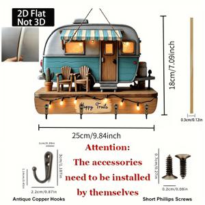 TEMU 의자와 열쇠 등 요소가 포함된 2D 평면 빈티지 트레일러 장식 펜던트 - 금속 고리 4개 포함, 벽, 현관, 방, 빌라 장식용으로 적합 - 사계절용 2D 평면 디자인의 다용도 홈 데코. 크리스마스, 밸런타인데이, 부활절 휴일 선물용으로 이상적, 2D 평면