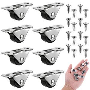 TEMU 8개 미니 캐스터, 1/2인치 로우 고정형 캐스터, 원웨이 금속 탑 무소음 강체 캐스터, 나사 포함, 가구, 롤링 캐비닛, 침대 밑 서랍용, 실버-블랙