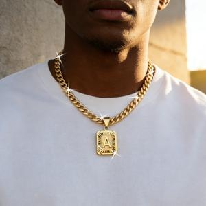 TEMU 1개 CLORI CHEN 1개 쿠반 체인 목걸이 남녀공용, 두꺼운 A-태그 펜던트 칼라본 체인 랍스터 클라스프 포함, 내구성 있는 일상 착용, 파티, 선물, 쿠반 링크 목걸이