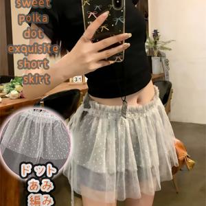 TEMU 레이스 트리밍과 리본 묶음이 있는 여성용 스위트하고 귀여운 스타일의 A라인 스커트. 새로운 트렌디한 시폰 폴카 도트 패턴 퍼프 스커트. 우아한 플레어 디자인의 패셔너블하고 활용도 높은 레이어링 숏 스커트
