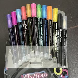 TEMU 12개입 글리터 마커, 메탈릭 마감 자동 아웃라인 펜: 백투스쿨 용품, 발렌타인데이 카드 낙서, 트렌디 문구, 아트 드로잉 도구, 낙서 아트 카드 및 공예용 셀프 아웃라인 펜