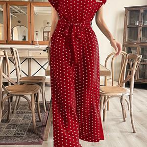 TEMU 유럽 및 미국 클래식 패션 우아한 여성 점프수트 폴카 도트 점프수트 캐주얼