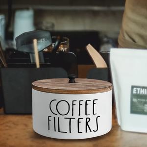 TEMU 1개, 커피 필터 홀더 나무 커피 필터 보관 용기 뚜껑 포함, 러스틱 팜하우스 스타일 커피 필터 정리 바구니 액세서리 - 카페 바 카운터 장식용