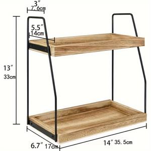 TEMU 1개 나무 2단 커피 바 액세서리 및 정리대, 금속 프레임 카운터탑 정리대, 다용도 욕실 화장대 트레이, 주방 커피 보관대, 팜하우스 스타일 홈 데코 디스플레이 선반, 랙