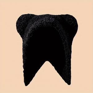 TEMU 여성을 위한 귀여우면서도 편안한 곰돌이 귀 비니 - 귀를 덮는 확장형 디자인의 부드럽고 따뜻한 모자