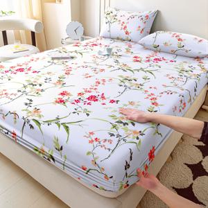 TEMU 3개 세트 (빨간 꽃과 초록 잎), 폴리에스터 소재의 침대 커버와 베갯잇 포함. 트윈, 풀, 퀸, 킹 사이즈 침대에 적합 - 부드럽고 피부 친화적이며 관리가 용이함 - 매트리스에 꼭 맞게 덮힘