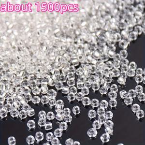 TEMU 약 1500개 투명 유리 시드 비즈, 주얼리 제작, 수제 헤어 장식, 팔찌, 목걸이 제작 장식 비즈, 비즈 모음에 적합
