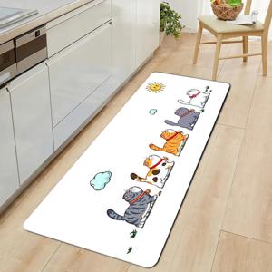TEMU Jit1pc 두꺼운 1.1Cm 주방 매트, 다섯 마리의 작은 고양이 프린트가 특징입니다. 매트는 두껍고 미끄럼 방지 기능이 있으며, 내마모성이 뛰어나고, 주방, 거실, 현관, 발코니 및 홈 데코에 적합합니다.