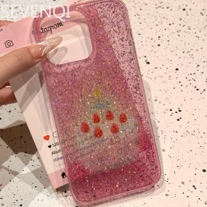 TEMU 휴대폰 케이스 - 핑크 글리터 딸기 케이크 폰 케이스, 아이폰 15, 애플 16 Pro Max, 그리고 새로운 14 및 귀여운 13 모델에 적합