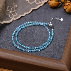 TEMU 천연 블루 탑아즈 목걸이, 정품 블루 천연석 초커, 부드럽고 달콤한 바다 파란색 선물