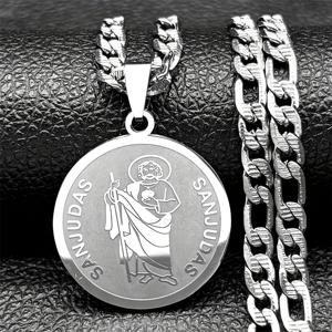 TEMU 황금색 스테인리스 스틸 산 후다스 타데우스 메달 펜던트 목걸이, 쿠바 링크 체인 - 클래식 종교적 주얼리, 일상 착용 또는 선물용으로 이상적
