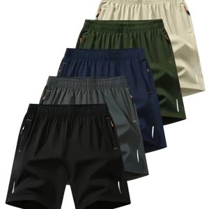 TEMU 남성용 퀵드라이 수영복 쇼츠 5pcs 세트 - 5pcs 멀티피스 번들 (쇼츠 5개) | 퀵드라이 기술, 지퍼 클로저, 비치 & 스포츠 쇼츠 | 여름 트레이닝 짐웨어 | 남편/남자친구를 위한 이상적인 선물 | 손세탁 가능 |