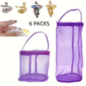 TEMU 휴대용 나일론 메시 가방 6개 세트, 지퍼가 달린 원형 털실 공 보관 가방, 코바늘, 바느질 용품 정리함, 손목 스트랩 스피너, 공예 애호가, 코바늘 뜨개질, 바늘 및 용품, 털실 보관에 적합, 푸쉬시아 및 보라색