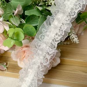 TEMU 2야드 4cm 폭 흰색 이중 레이어 탄성 스노우 얀 레이스 트림, 수제 의류 스커트 가장자리용, 할인된 플리츠 레이스 추가