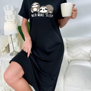 TEMU 레터와 슬로ths 캐릭터 패턴이 있는 긴 잠옷