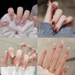 TEMU 팬텀 플라워와 나비, 진주 나비, 나비, 블루 나비를 특징으로 하는 네일 아트 디자인 96개 포함 4개 세트, 젤리 젤 4개 및 마찰 스트립 4개 포함