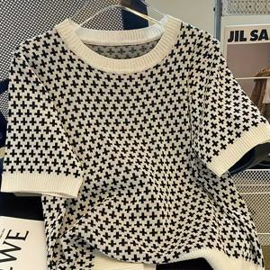 TEMU 플러스 사이즈 - 플러스 사이즈 - 고급스러운 하운드페이브 반팔 여성 여름용 얇은 디자인 네이처 스몰 향 스타일 탑