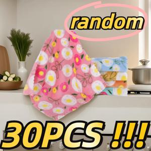 TEMU 30개 랜덤 컬러 에그 플라워 스타일 사각 타월 세트, 부드럽고 피부 친화적, 흡수력이 뛰어나 털 빠짐 없음, 빈티지 플로럴 패턴 특징. 주방 손 마사지, 빠른 건조 프린트 소형 타월로 적합