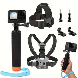 TEMU GoPro Hero 13 12 11 10, DJI Action 5 Pro, Action 4, 3, Insta 360 A Pro용 블랙/실버 핸들 및 핸들 마운팅 액세서리 키트, 수상 스포츠 카메라 및 액션 카메라용 방수 모노포드 핸들 호환